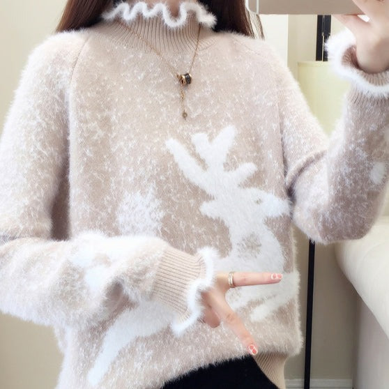 Madeline | Casual Sweater with Ruffles and Thick Mink Hair Knit